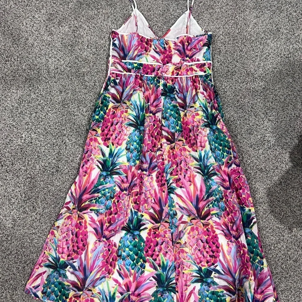 J.Crew Cotton Sleeveless Midi Dress Size 2T Ratti Pineapple Pink Tropical Preppy